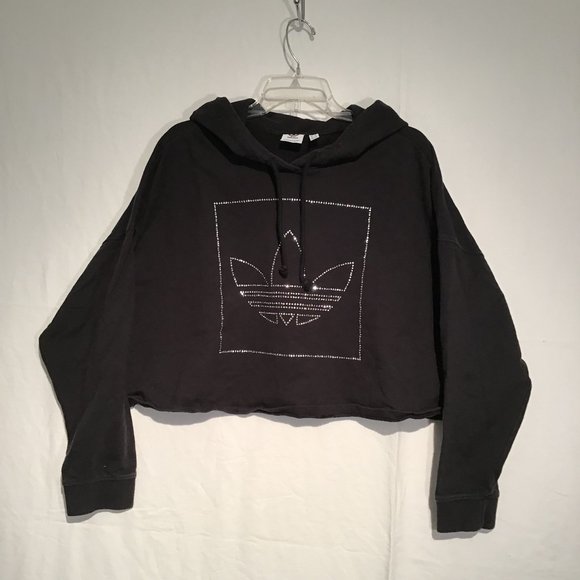 Adidas Cropped Hooded Sweatshirt with Bedazzled Logo Size L - Picture 7 of 11